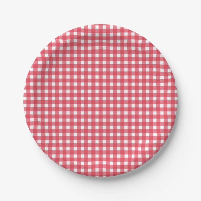 Red Gingham Western Party Paper Plates (Front)
