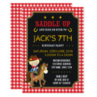 Red Gingham Wild West Cowboy Birthday Invitation