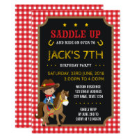 Red Gingham Wild West Tan Cowboy Birthday Card