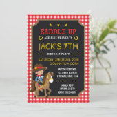 Red Gingham Wild West Tan Cowboy Birthday Invitation (Standing Front)
