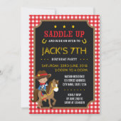 Red Gingham Wild West Tan Cowboy Birthday Invitation (Front)