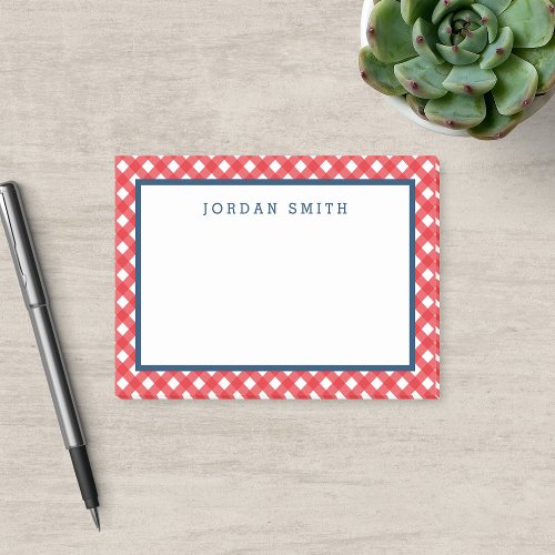 Red Gingham with Blue Border Post_it Notes