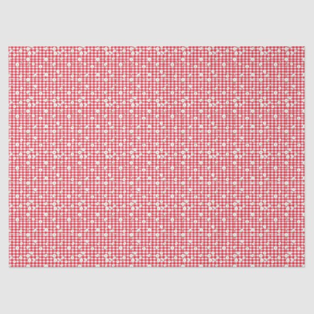 Red Gingham with Little White Daisies Tissue Paper (Front)
