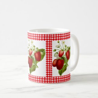 Red Gingham with Strawberry Pattern Coffee Mug