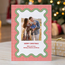 Red Gingham with Wavy Green Border Photo Seasonal