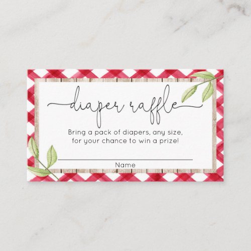 Red gingham wood bbq summer diaper raffle enclosure card