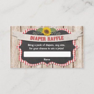 Red gingham yellow sunflowers baby diaper raffle enclosure card