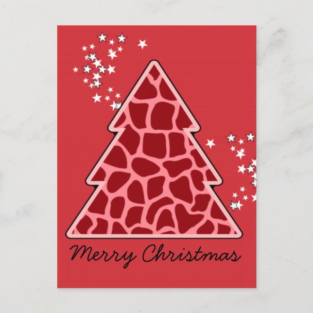 Red giraffe Christmas Tree Holiday Postcard (Front)