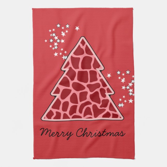 Red giraffe Christmas Tree Kitchen Towel (Vertical)