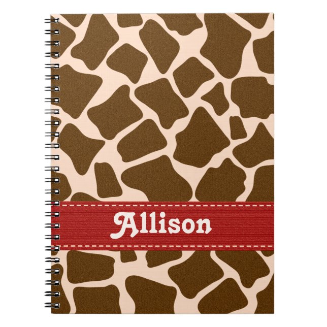 Red Giraffe Print Spiral Notebook Journal (Front)