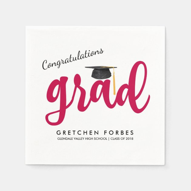 Red Girl Congrats Grad Class Of 2018 Graduation Paper Napkin