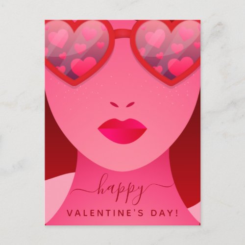 Red Girl Model Face Heart Sunglasses Love Name  Holiday Postcard