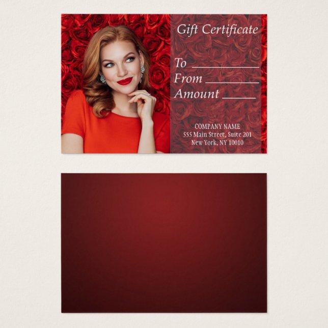 Red Girl Roses Gift Certificate  (Front & Back)