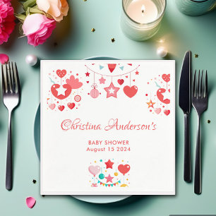 Red Girl Stars Sprinkle Baby Shower Napkins