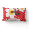 Red girls ladybug name flower polka dot pillow