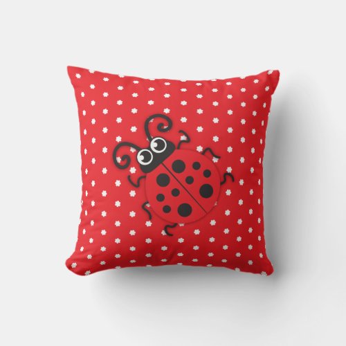 Red girls ladybug name polka dot pillow