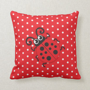 Red girls ladybug name polka dot pillow