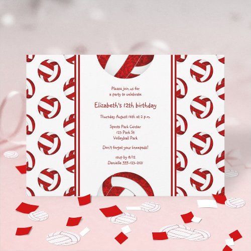 red girls volleyball birthday party invitation