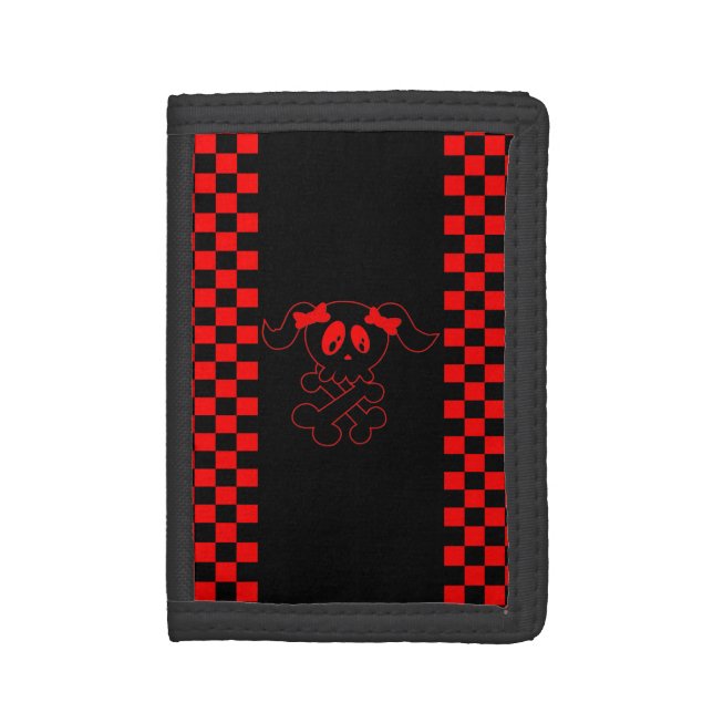 Red Girly Skull Crossbones Wallet (Front Vertical)