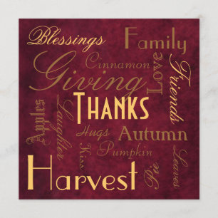 Red "Giving Thanks" Thanksgiving Invitation