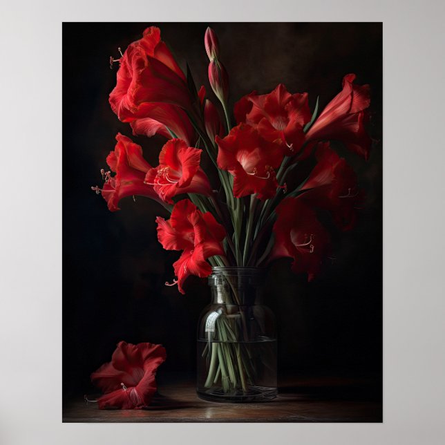 Red Gladiolus Flowers Art Print Poster (Front)