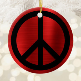 Red Glam Black Peace Symbol Ceramic Ornament