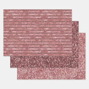 Red Glam Glitter Stripes        Wrapping Paper Sheets
