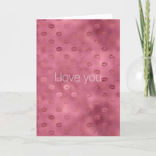 Red Glam Glitzy Lips Kisses Love Card (Front)