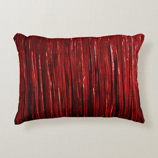 Red Glam Glitzy Tinsel Stripes Accent Pillow (Front)
