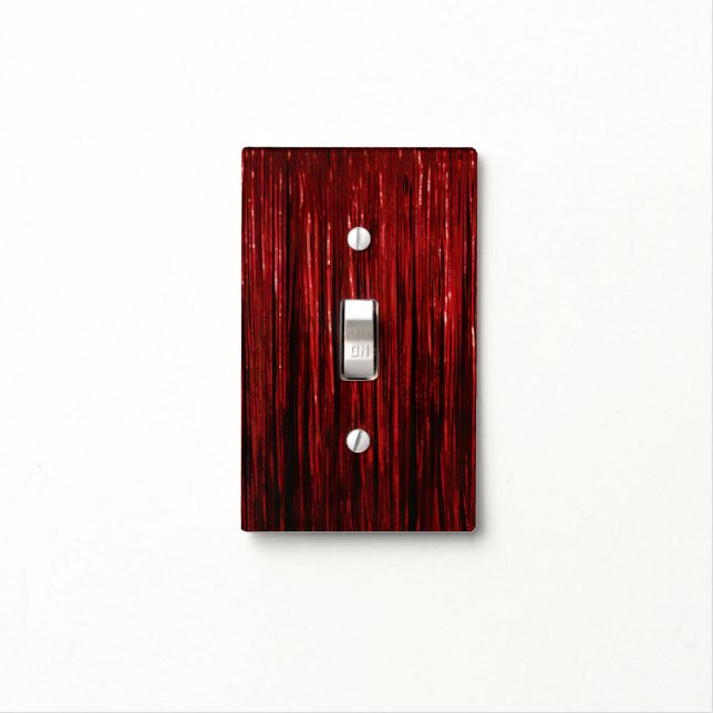 Red Glam Glitzy Tinsel Stripes Light Switch Cover (In Situ)