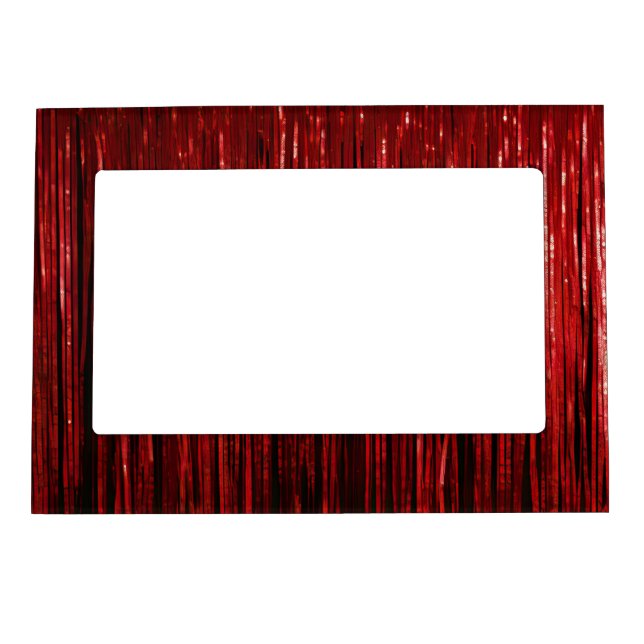Red Glam Glitzy Tinsel Stripes Magnetic Frame (Front)