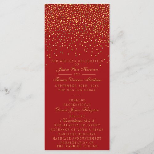 Red  Glam Gold Confetti Wedding Program