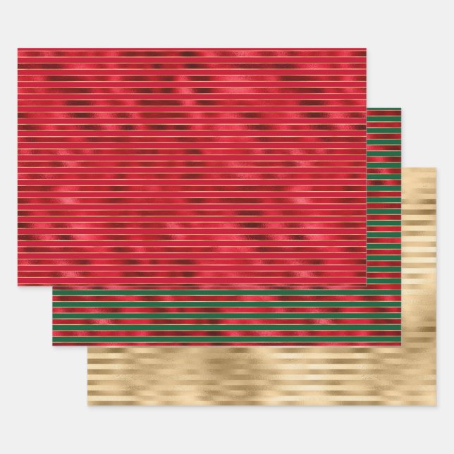 Red Glam Gold Glam Stripes Wrapping Paper Sheets (Set)