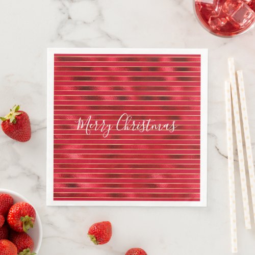 Red Glam Gold Stripes Paper Dinner Napkins