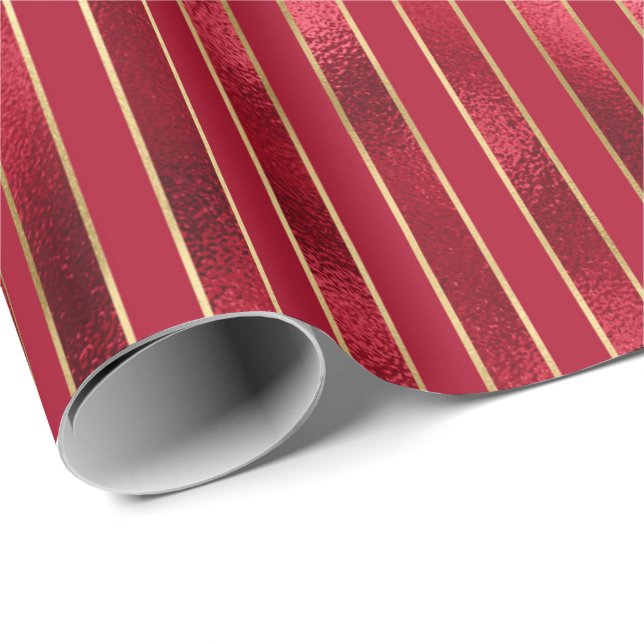 Red Glam Gold Stripes Wrapping Paper (Roll Corner)