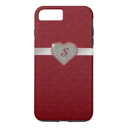 Red Glam Heart Monogram iPhone 7 Plus case