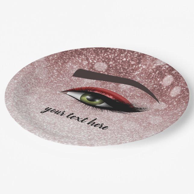 Red glam lashes eyes | makeup artist paper plates (Angled)