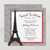 Red Glam Paris Themed Faux Glitter Sweet 16 Invitation (Front/Back)