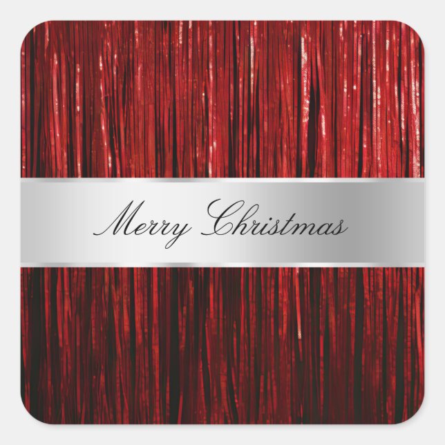 Red Glam Tinsel Stripes Square Sticker (Front)