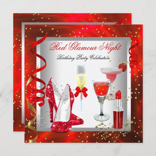 Red Glamour Night Cocktails Champagne Party Invitation