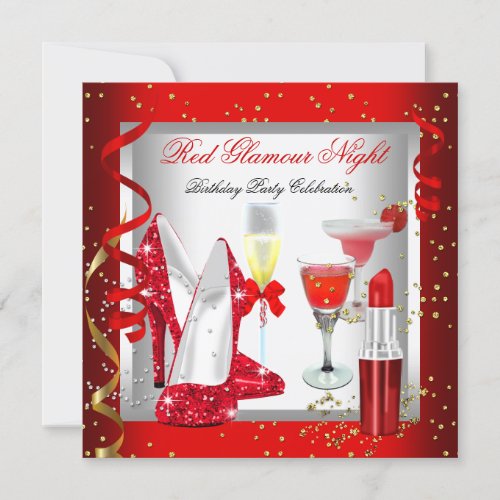 Red Glamour Night Cocktails Drinks Holiday Party Invitation