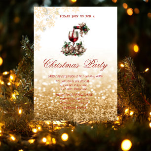 Red Glass Bottle Glittery Company Christmas  Invitation