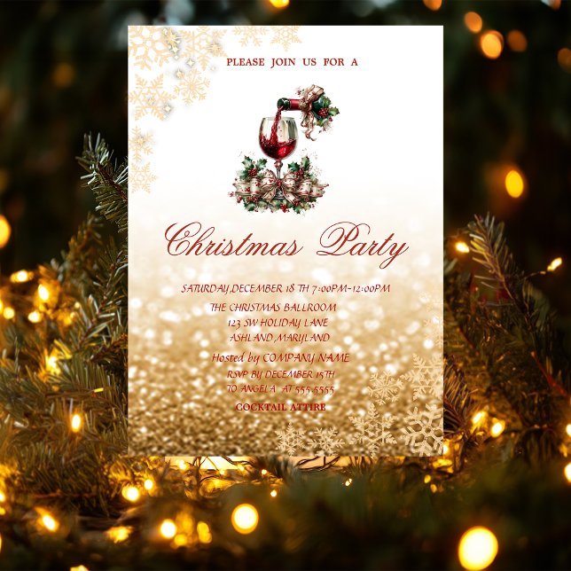 Red Glass Bottle Glittery Company Christmas  Invitation (Creator Uploaded)