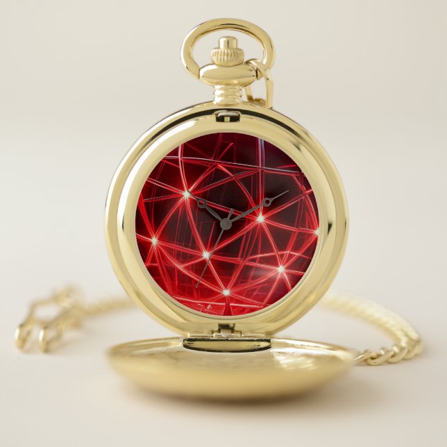 Red Glass Globe On Pedestal With Intersecting Line Pocket Watch (Inside)