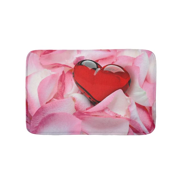 Red Glass Heart Rose Petals Bathroom Mat (Front)