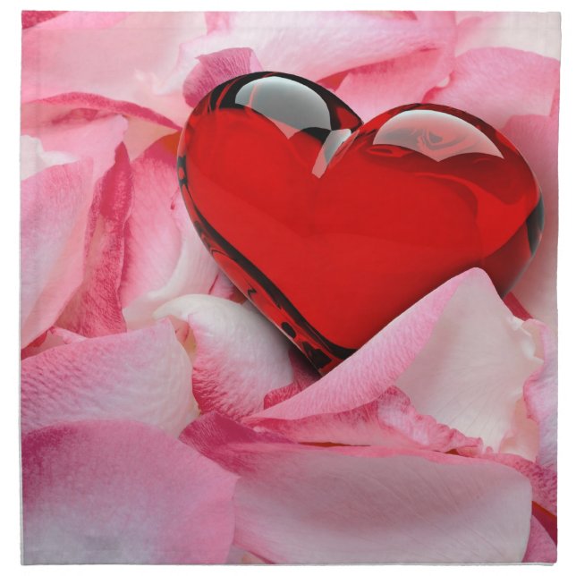 Red Glass Heart Rose Petals Cloth Napkin (Front)