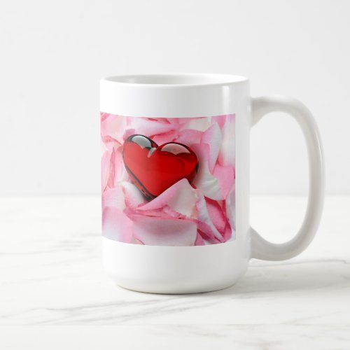 Red Glass Heart Rose Petals Coffee Mug