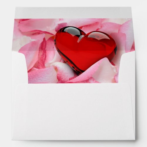 Red Glass Heart Rose Petals Envelope