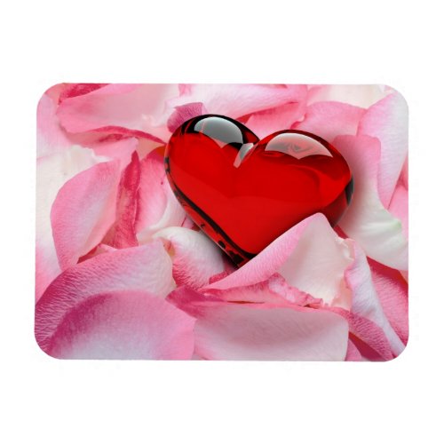 Red Glass Heart Rose Petals Magnet