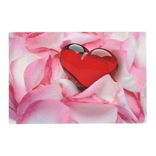 Red Glass Heart Rose Petals Placemat